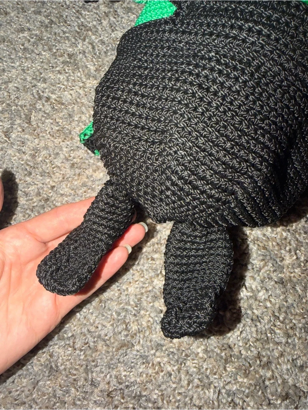 Hand Crafted Green and Black Crochet Monster Backpack